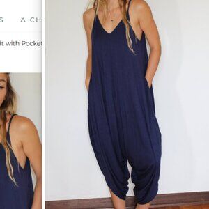 Daughters of Culture Navy Yoga Knit Jumpsuit with Pockets